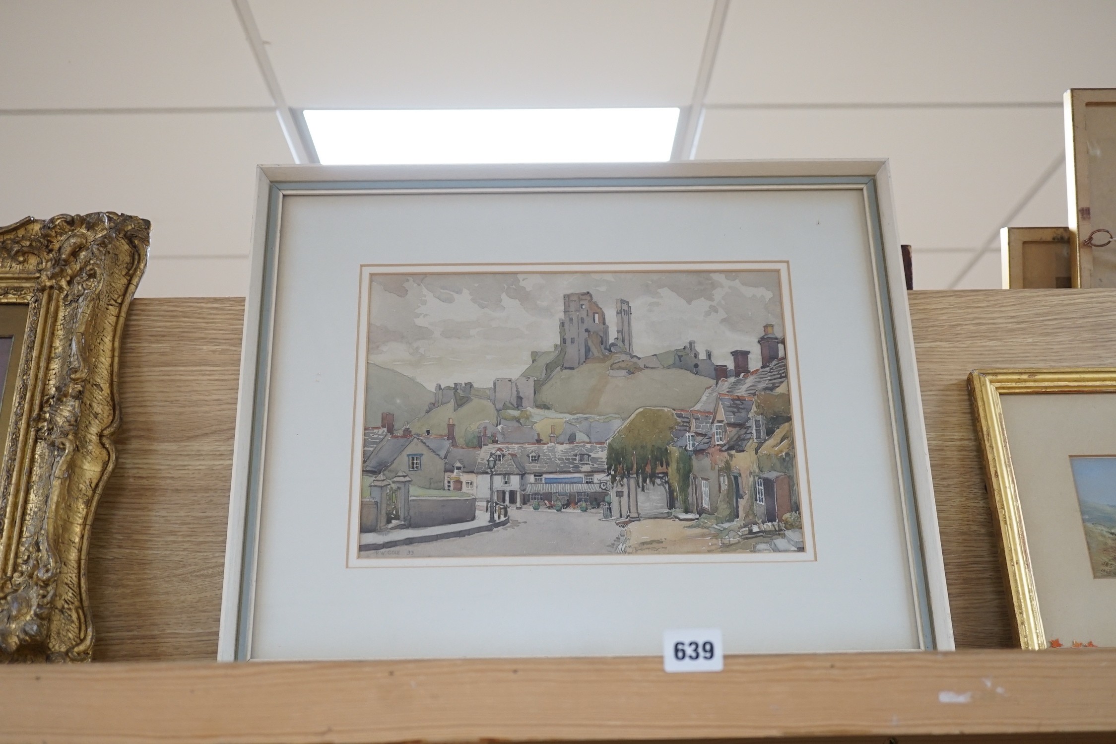 Philip William Cole RBA (1884-1964), watercolour, Corfe Castle, signed and dated '33, 25 x 35cm